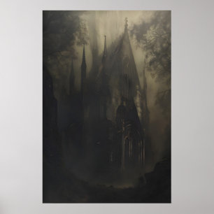 Haunted Gothic Cathedral in Dark Forest Dark Poster