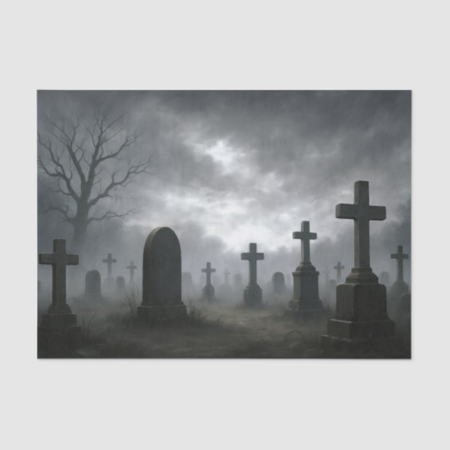 Haunted Graveyard Halloween Decoupage Tissue Paper (Front)