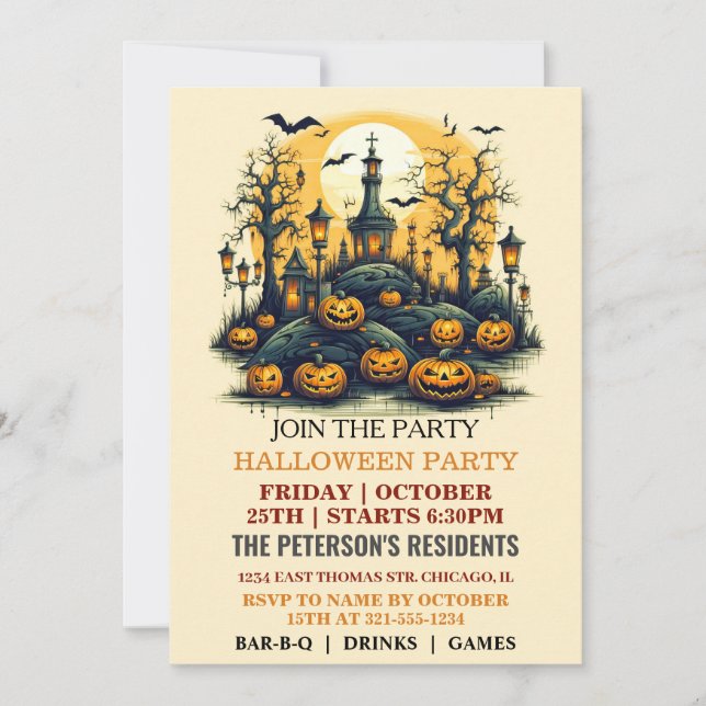 Haunted Graveyard Halloween Party Invitations (Front)