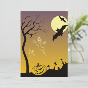 Haunted Graveyard Halloween Scene, Halloween Thank You Card