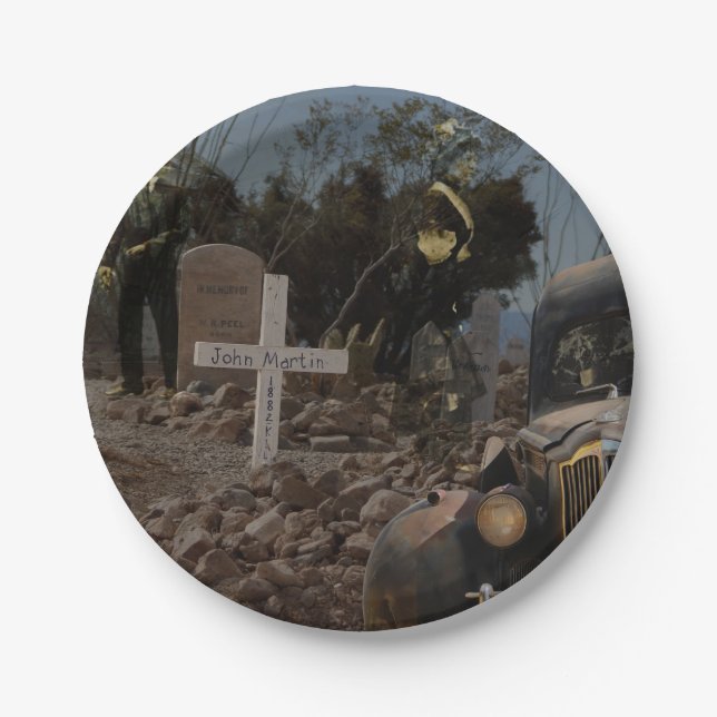 Haunted Graveyard in Tombstone Paper Plate (Front)
