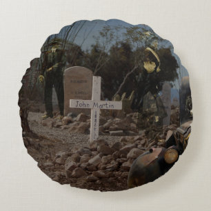 Haunted Graveyard in Tombstone Round Cushion