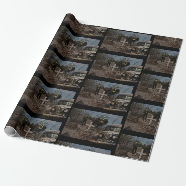Haunted Graveyard in Tombstone Wrapping Paper (Unrolled)