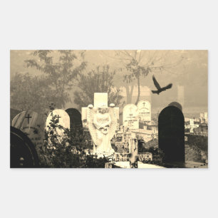 HAUNTED GRAVEYARD RECTANGLE STICKERS