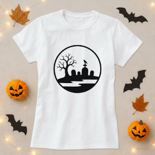 Haunted Graveyard Silhouette Modern T-Shirt