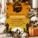 Haunted Graveyard Spooky Halloween Birthday Invitation<br><div class="desc">Celebrate a spooktacular Halloween birthday with this haunted graveyard invitation! Featuring a creepy Halloween night scene with glowing jack-o’-lantern pumpkins, spooky trees, black cats, flying bats, spiders, tombstones, and a zombie silhouette under a full moon, this invitation is perfect for kids’ October birthdays and costume parties. The eerie orange and...</div>