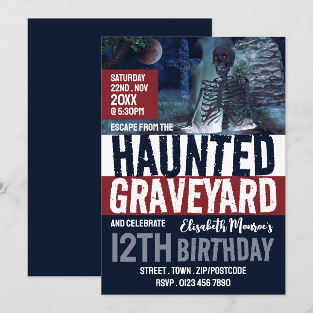 Haunted Graveyard Theme Escape Room Birthday Party Invitation (Front/Back)