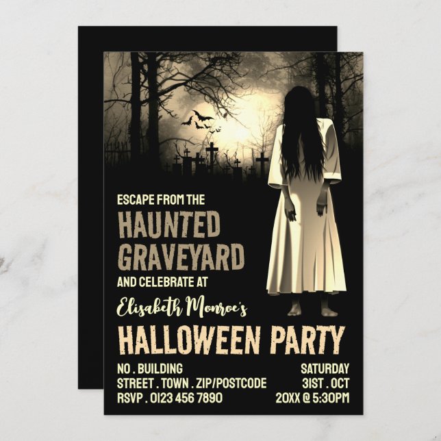 Haunted Graveyard Theme Escape Room Halloween Invitation (Front/Back)