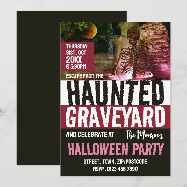 Haunted Graveyard Theme Escape Room Halloween Invitation (Front/Back)