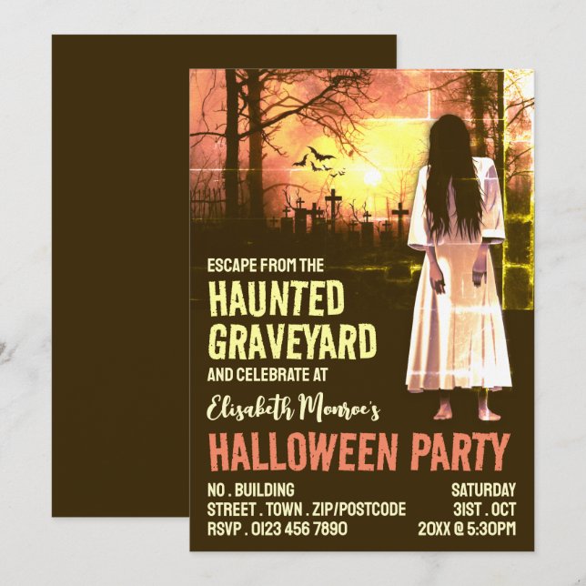Haunted Graveyard Theme Escape Room Halloween Invitation (Front/Back)