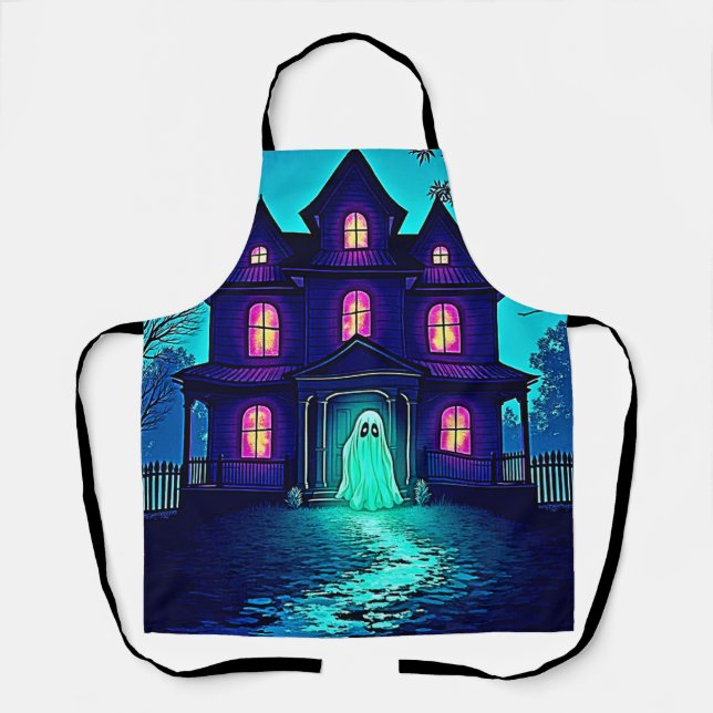 Haunted Halloween Ghost House Design Apron (Front)