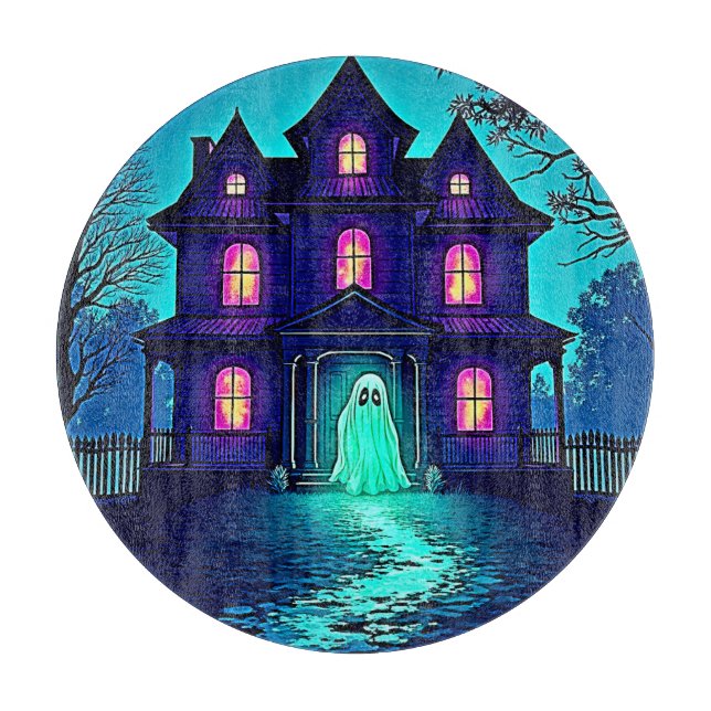 Haunted Halloween Ghost House Design Cutting Board (Front)
