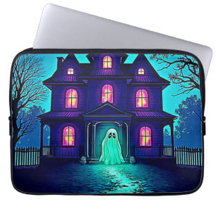 Haunted Halloween Ghost House Design Laptop Sleeve