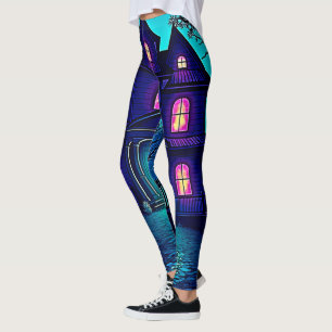 Haunted Halloween Ghost House Design Leggings