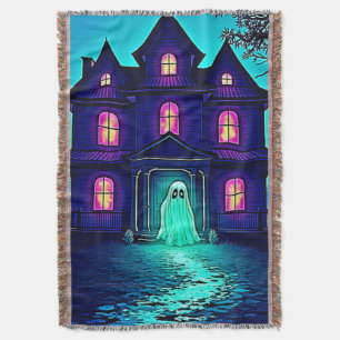 Haunted Halloween Ghost House Design Throw Blanket