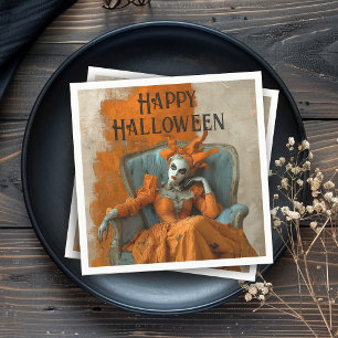 Haunted Halloween Gothic Woman in Orange Napkin