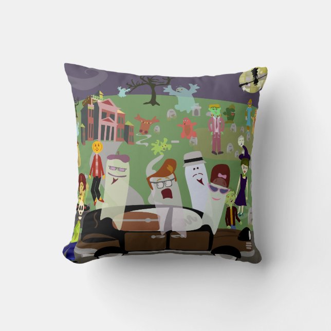 Haunted Halloween Graveyard Party Illustration Cushion (Front)