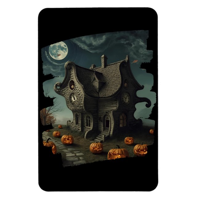 Haunted Halloween House with Pumpkins & Full Moon Magnet (Vertical)
