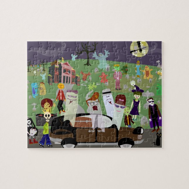 Haunted Halloween illustrated Graveyard Party Jigsaw Puzzle (Horizontal)