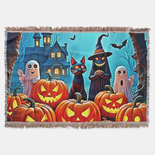 Haunted Halloween Night Design Throw Blanket (Front)
