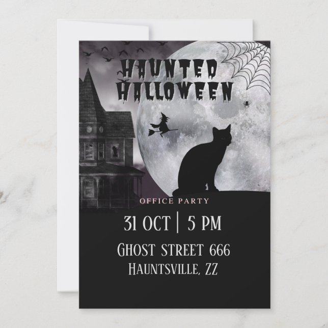 Haunted Halloween Office Party Black Cat  Invitation (Front)