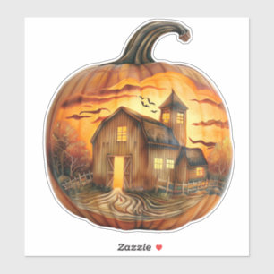 Haunted Halloween Pumpkin Custom-Cut Vinyl Sticker
