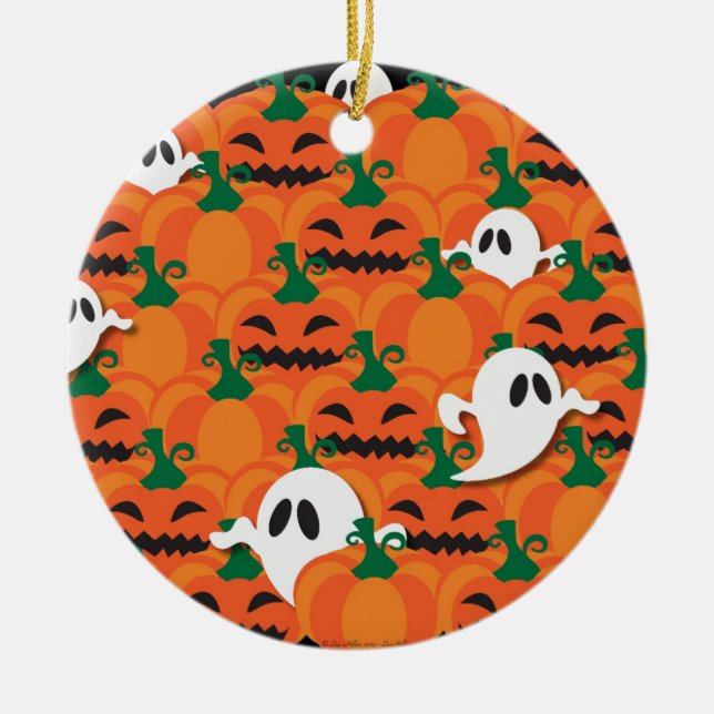 Haunted Halloween Pumpkin Patch Ghosts Ceramic Tree Decoration (Front)