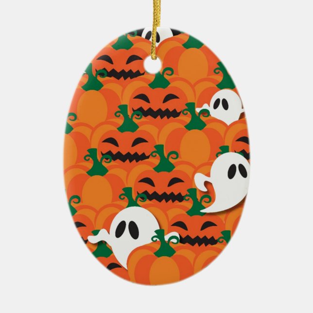 Haunted Halloween Pumpkin Patch Ghosts Ceramic Tree Decoration (Front)