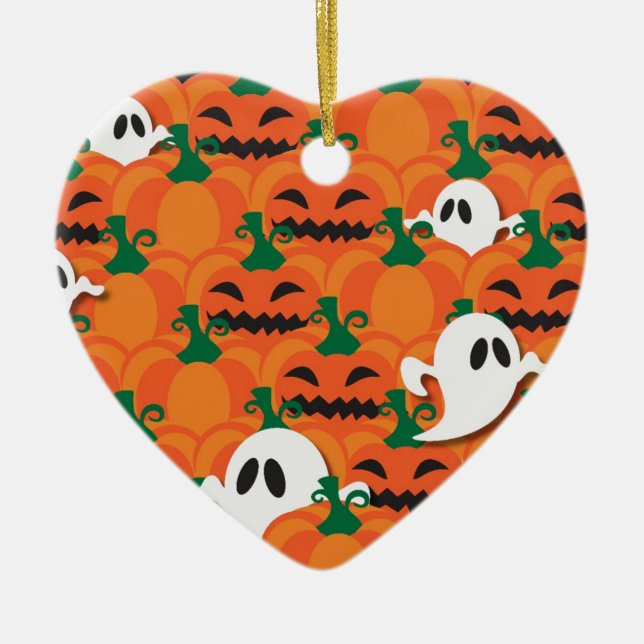 Haunted Halloween Pumpkin Patch Ghosts Ceramic Tree Decoration (Front)
