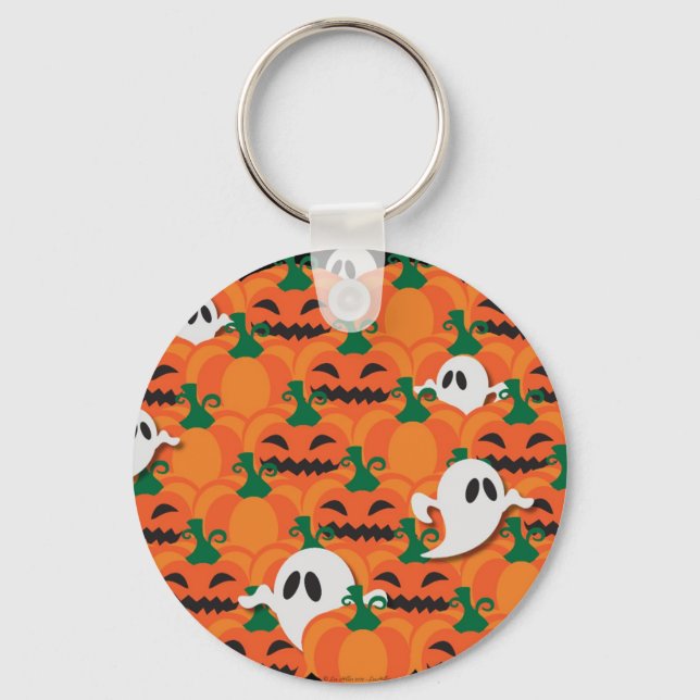 Haunted Halloween Pumpkin Patch Ghosts Key Ring (Front)