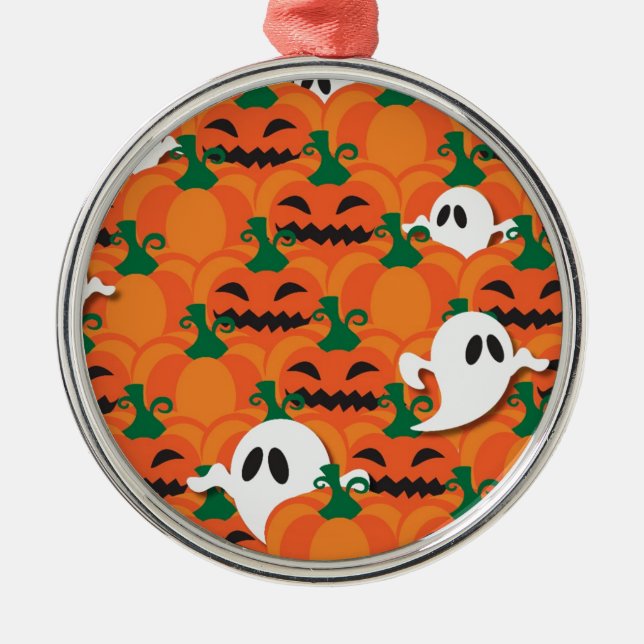 Haunted Halloween Pumpkin Patch Ghosts Metal Tree Decoration (Front)