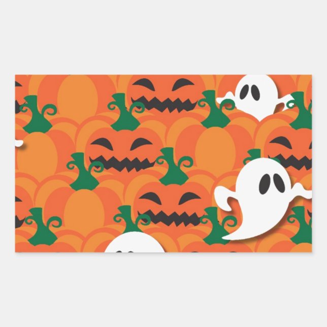 Haunted Halloween Pumpkin Patch Ghosts Rectangular Sticker (Front)