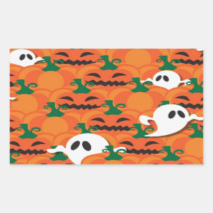 Haunted Halloween Pumpkin Patch Ghosts Rectangular Sticker