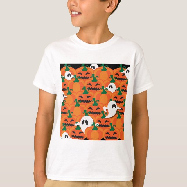 Haunted Halloween Pumpkin Patch Ghosts T-Shirt (Front)
