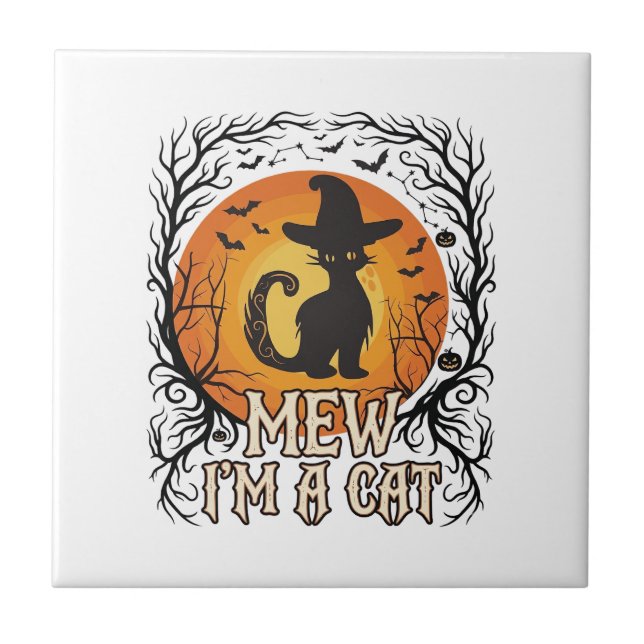 Haunted Halloween Pumpkin Spooky Night Ghost Silho Ceramic Tile (Front)