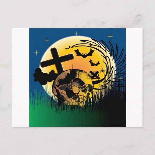 Haunted Halloween Scene Postcard (Front)