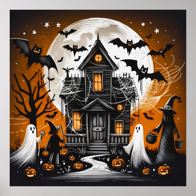 Haunted Halloween Scene Poster (Front)
