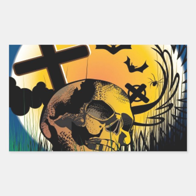 Haunted Halloween Scene Rectangular Sticker (Front)