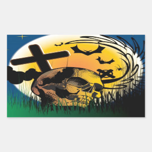 Haunted Halloween Scene Rectangular Sticker