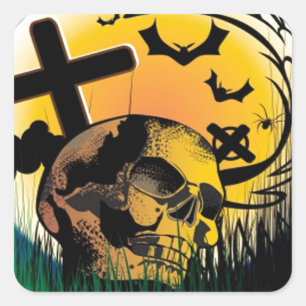 Haunted Halloween Scene Square Sticker
