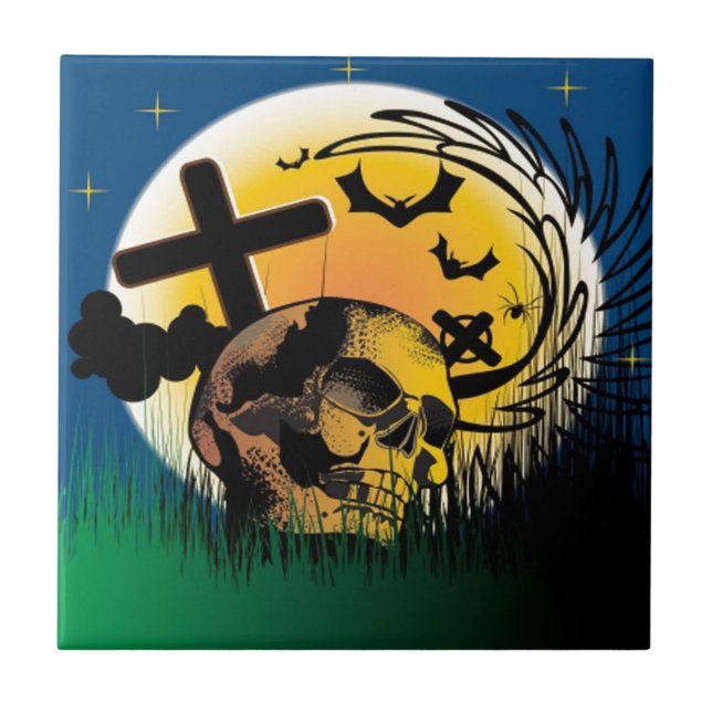 Haunted Halloween Scene Tile (Front)