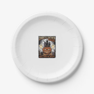 Haunted Halloween Shirt Vintage Ghost Pumpkin Art Paper Plate