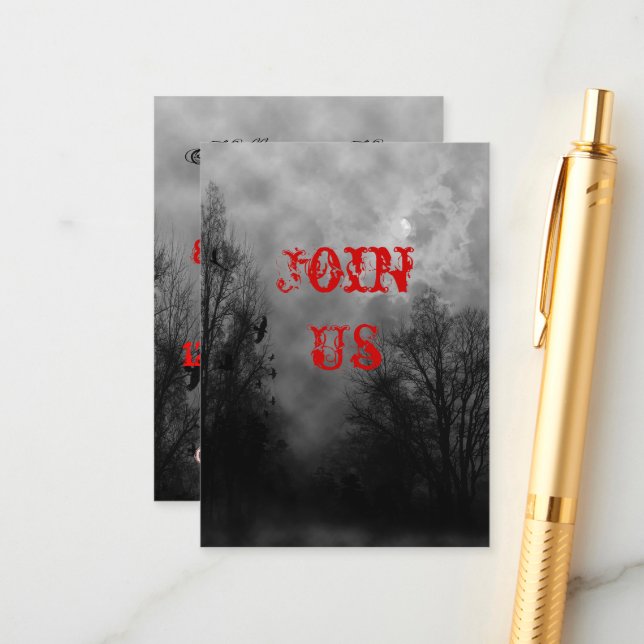 Haunted Halloween Sky Small Invitation Card (Front/Back In Situ)