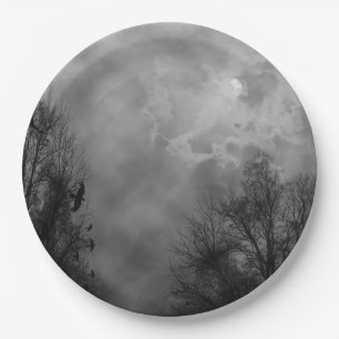 Haunted Halloween Sky with Ravens Paper Plate