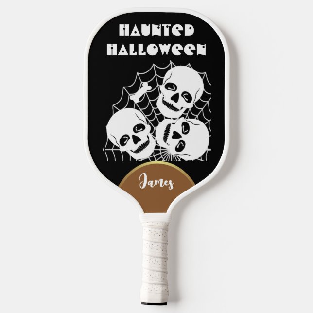 Haunted Halloween Spooky Gothic Skull Spider Web Pickleball Paddle (Back)