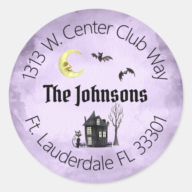 Haunted Halloween Spooky Purple Address Labels (Front)