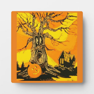 Haunted Halloween Tree Plaque with Easel