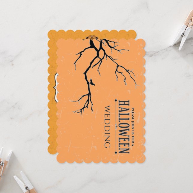 Haunted Halloween Wedding Card (Front/Back In Situ)