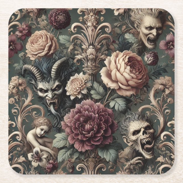 Haunted Harmonics – Gothic Victorian  Square Paper Coaster (Front)