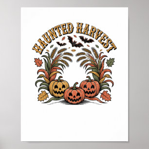 Haunted Harvest Retro Halloween Pumpkin Poster